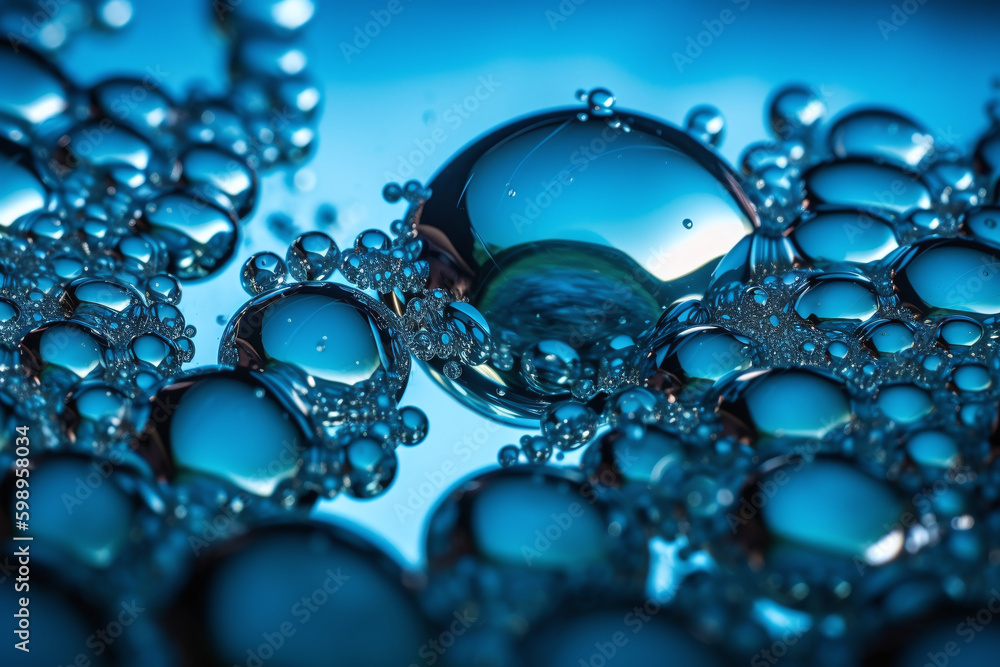Fond d'écran avec gros plan sur des bulles d'air dans une eau bleue » IA générative