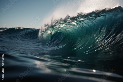 Fond d'écran avec vague rouleau dans l'eau bleu de l'océan » IA générative