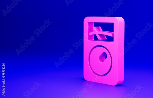 Pink Ampere meter, multimeter, voltmeter icon isolated on blue background. Instruments for measurement of electric current. Minimalism concept. 3D render illustration