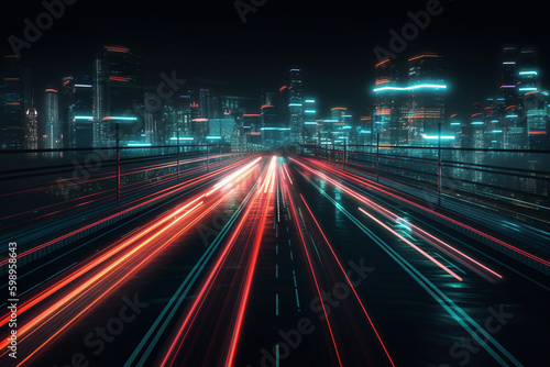 Fond d'écran avec mouvement de la circulation dans une ville futuriste » IA générative