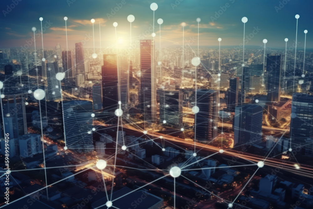 Fototapeta premium Smart city and communication network concept. 5G.