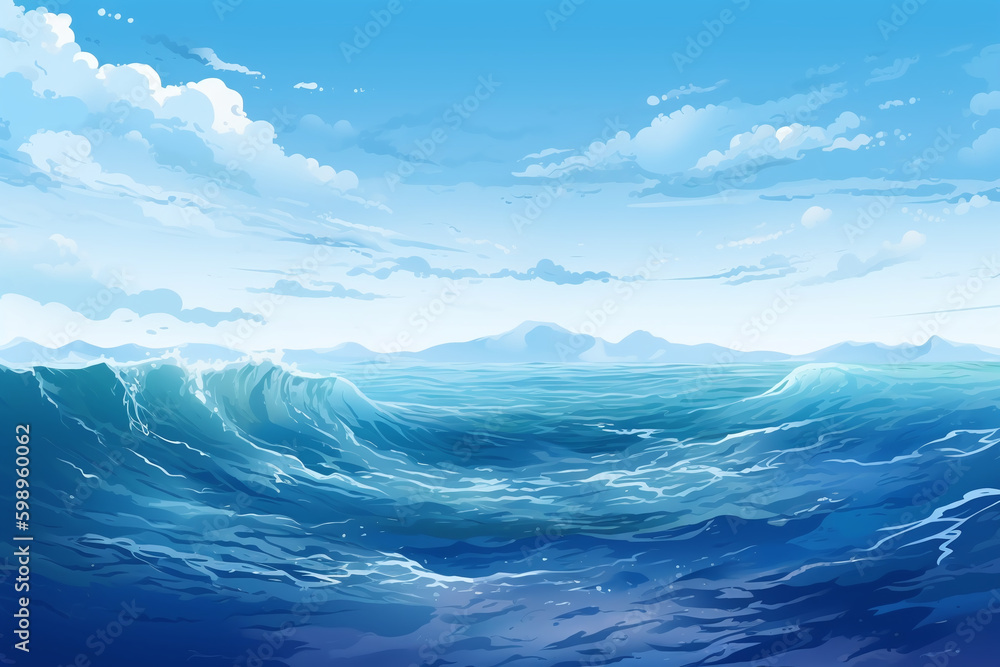 Fond d'écran avec illustration de vagues dans l'océan » IA générative