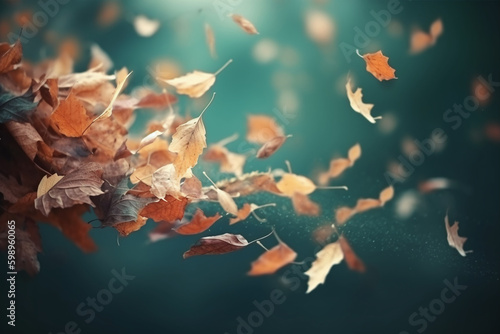 Fond d'écran de feuilles d'automne dans le vent » IA générative photo