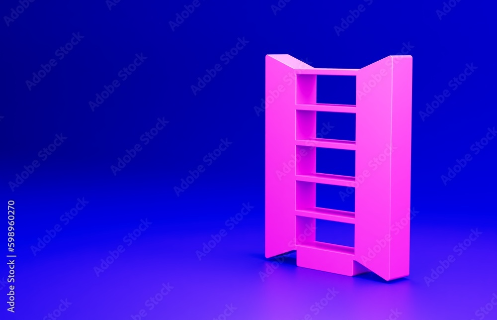 Pink Wardrobe icon isolated on blue background. Cupboard sign. Minimalism concept. 3D render illustration Pink Wardrobe icon isolated on blue background. Cupboard sign. Minimalism concept. 3D render illustration