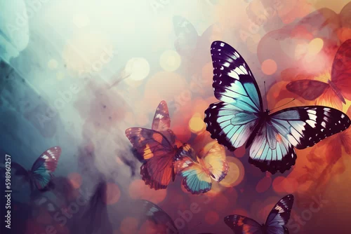 Obraz Des papillons volants dans un univers abstrait » IA générative