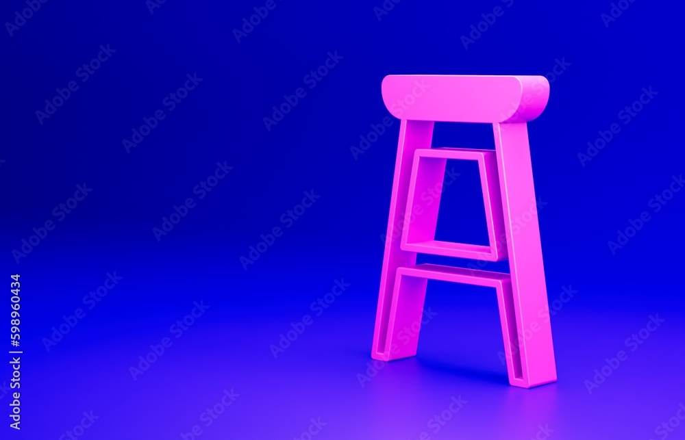 Pink Chair icon isolated on blue background. Minimalism concept. 3D render illustration