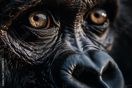 Close up of a black gorilla. Generative ai