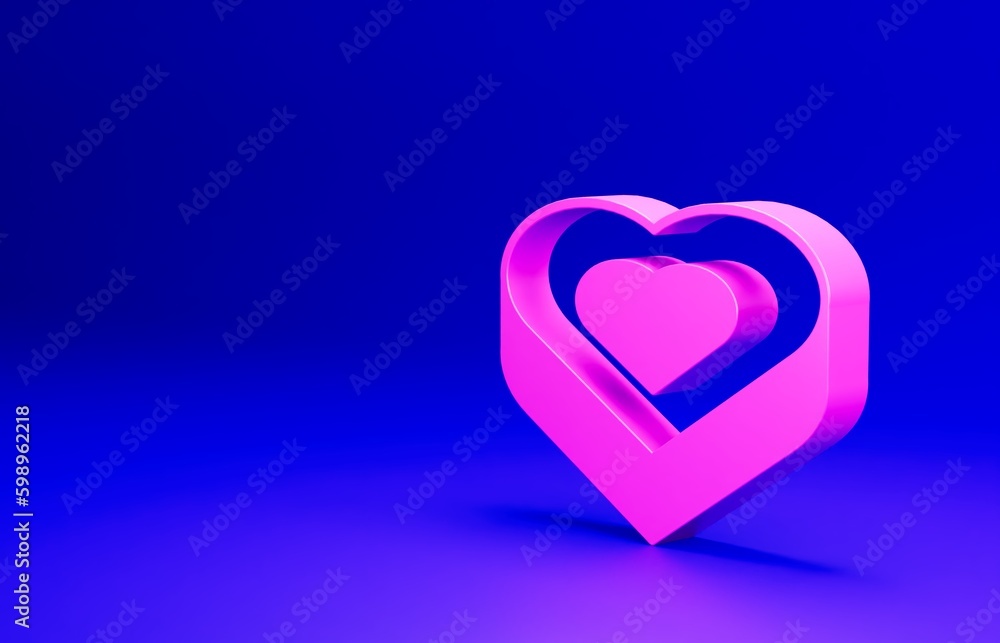 Pink Candy in heart shaped box icon isolated on blue background. Valentines Day. Minimalism concept. 3D render illustration Pink Candy in heart shaped box icon isolated on blue background. Valentines Day. Minimalism concept. 3D render illustration