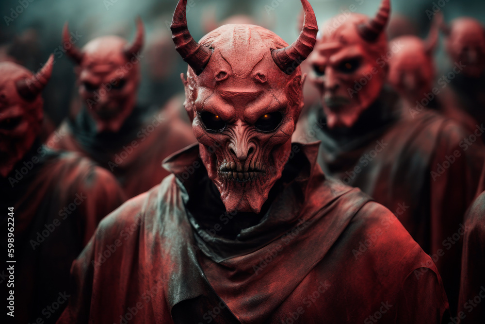Obraz premium Crowd of scary demons. Generative AI