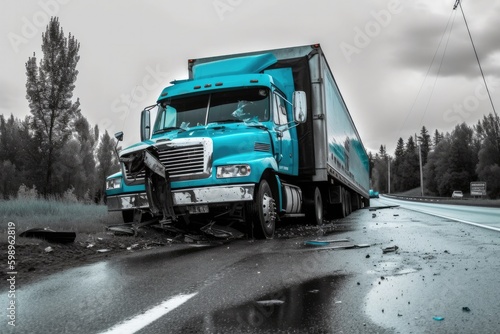 The truck is standing on the side of the road in an accident. Generative AI