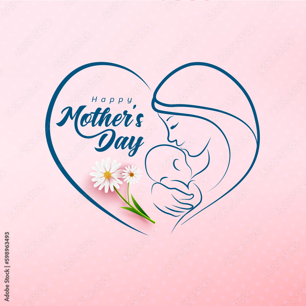 Mother's day greeting card.Social media banner. Vector banner and flying pink paper hearts. Symbols of love on isolated white background Mother's day greeting card.Social media banner. Vector banner and flying pink paper hearts. Symbols of love on isolated white background