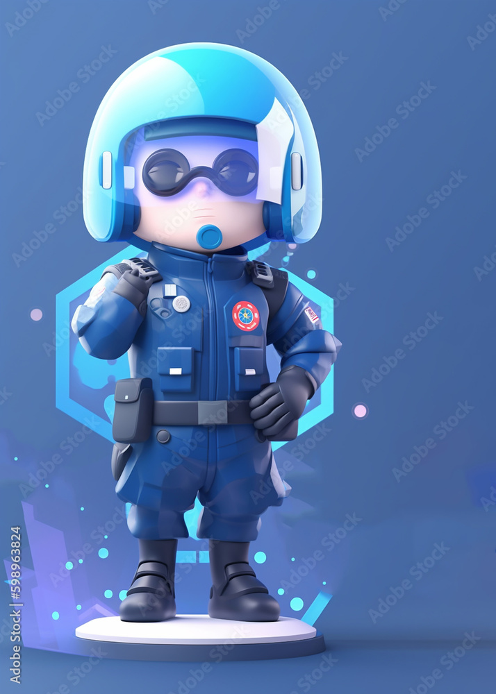 3d illustration of Korea traffic police officer with a blue helmet and a microphone, generative AI
3d illustration of Korea traffic police officer with a blue helmet and a microphone, generative AI