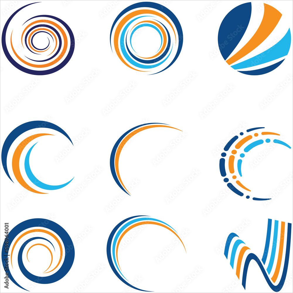 Abstract Vector Logo Design Template. Abstract logo set. Free Vector.Modern Orange and Blue Abstract Logo Compilation Pro Vector.circle logo vector Pro Vector.