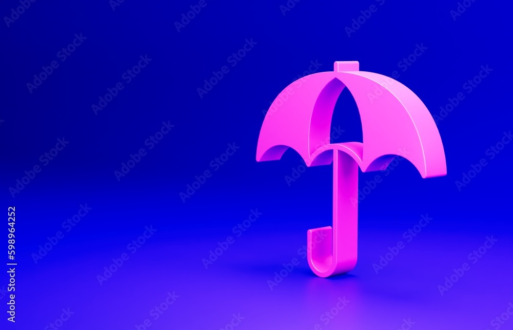 Pink Umbrella icon isolated on blue background. Insurance concept. Waterproof icon. Protection, safety, security concept. Minimalism concept. 3D render illustration Pink Umbrella icon isolated on blue background. Insurance concept. Waterproof icon. Protection, safety, security concept. Minimalism concept. 3D render illustration