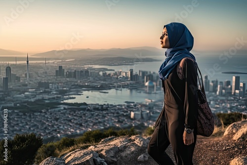 Nature Fitness: Muslim Woman in Hijab Working Out