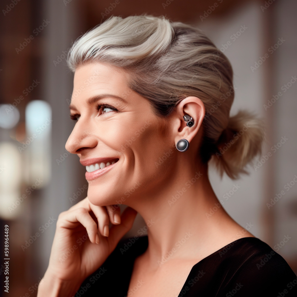 Fototapeta premium model with hearing aid, generative ai