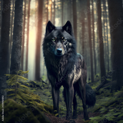 Black wolf in the woods
