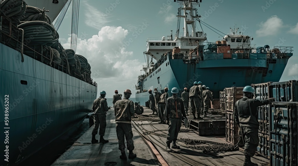 Naklejka premium The Hustle and Bustle of a Busy Ship Port: A Generative AI Perspective