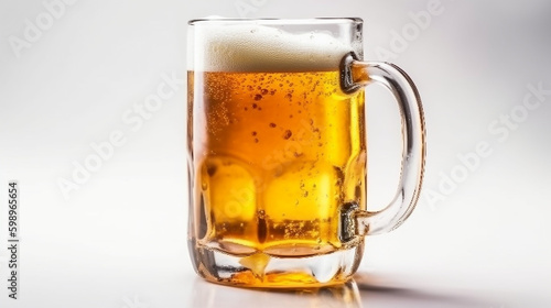 fresh beer mug with cap of foam isolated on white background Ai generated image