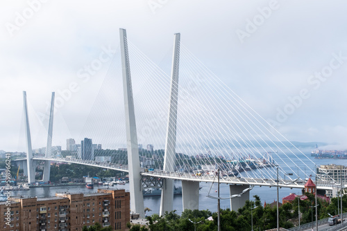 Cable-stayed bridge Golden Bridge in Vladivostok, Primorsky Krai, Russia 