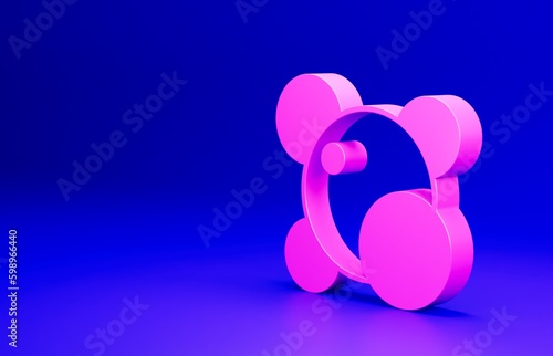 Pink Molecule icon isolated on blue background. Structure of molecules in chemistry, science teachers innovative educational poster. Minimalism concept. 3D render illustration