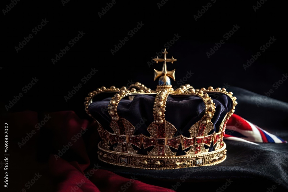   crown on the background of the flag of the united kingdom of Great Britain and northern Ireland. fictitious image