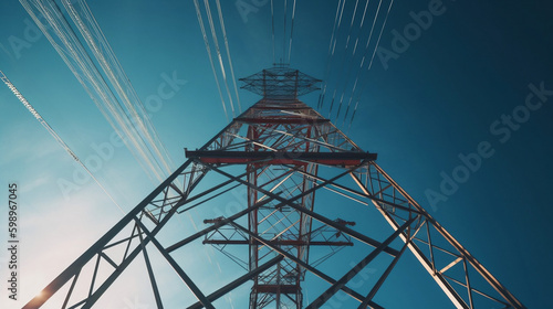 Energy Infrastructure: A High-Voltage Transmission Tower. Generative AI. photo