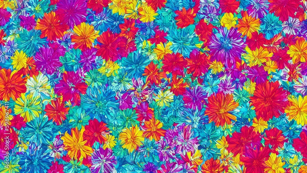 Colorful Tropcial Flowers Motifs