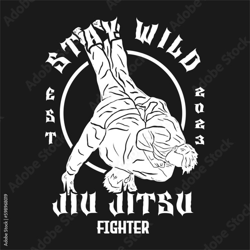 Fighting logo. Jiu jitsu, Judo sport emblem logo vector. suitable for t shirt or merchendise product
