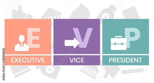 EVP, Executive Vice President. Concept with keyword, people and icons. Flat vector illustration. Isolated on white.