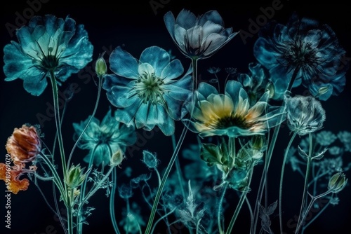 floral beautiful leaf blossom flower minimal bloom spring nature xray background. Generative AI. Generative AI