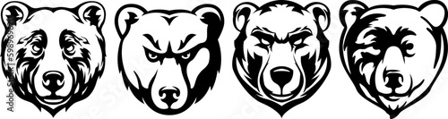 Heads of bears. Abstract character illustration variant set. Graphic logo design template for emblem. Image of portrait.
