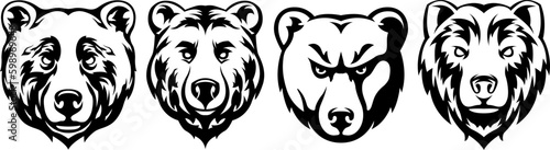 Fototapeta Naklejka Na Ścianę i Meble -  Heads of bears. Abstract character illustration variant set. Graphic logo design template for emblem. Image of portrait.
