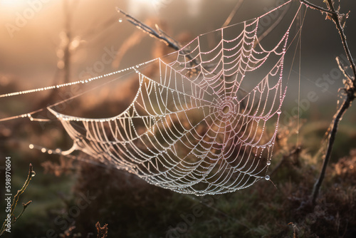 spider web with sun light generative ai