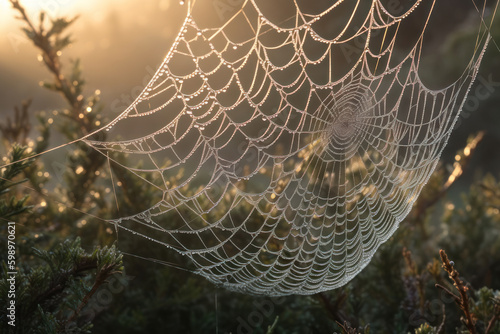 spider web with sun light generative ai