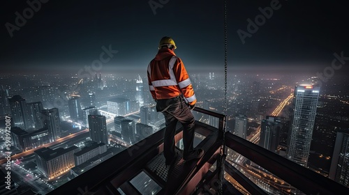 Building the Future: Construction Worker on a Skyscraper Site by Generative AI