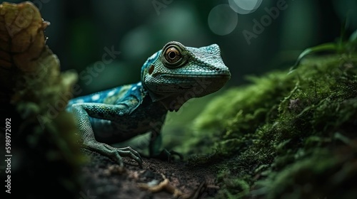 Reptile in the Wild: Green Lizard in its Natural Habitat by Generative AI
