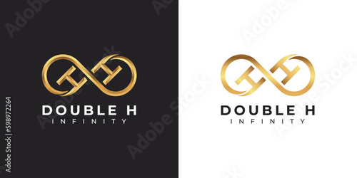 Letter H Infinity Logo design and Gold Elegant Luxury symbol for Business Company Branding and Corporate Identity