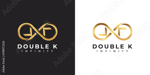 Letter K Infinity Logo design and Gold Elegant Luxury symbol for Business Company Branding and Corporate Identity
