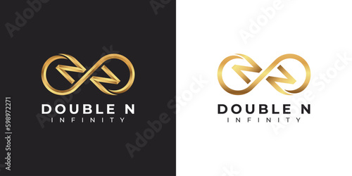 Letter N Infinity Logo design and Gold Elegant Luxury symbol for Business Company Branding and Corporate Identity