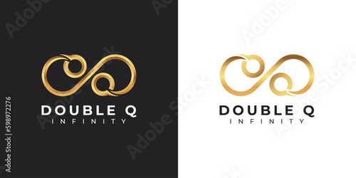 Letter Q Infinity Logo design and Gold Elegant Luxury symbol for Business Company Branding and Corporate Identity