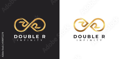Letter R Infinity Logo design and Gold Elegant Luxury symbol for Business Company Branding and Corporate Identity