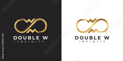 Letter W Infinity Logo design and Gold Elegant Luxury symbol for Business Company Branding and Corporate Identity