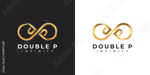 Letter P Infinity Logo design and Gold Elegant Luxury symbol for Business Company Branding and Corporate Identity