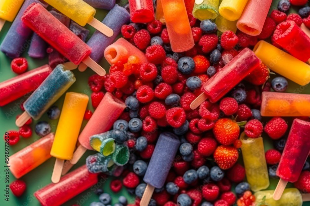 background of fruit and berry ice cream, frozen juice generative ai background of fruit and berry ice cream, frozen juice generative ai