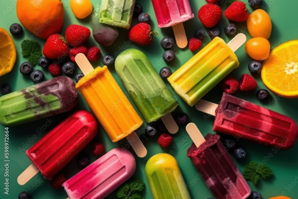 background of fruit and berry ice cream, frozen juice generative ai background of fruit and berry ice cream, frozen juice generative ai