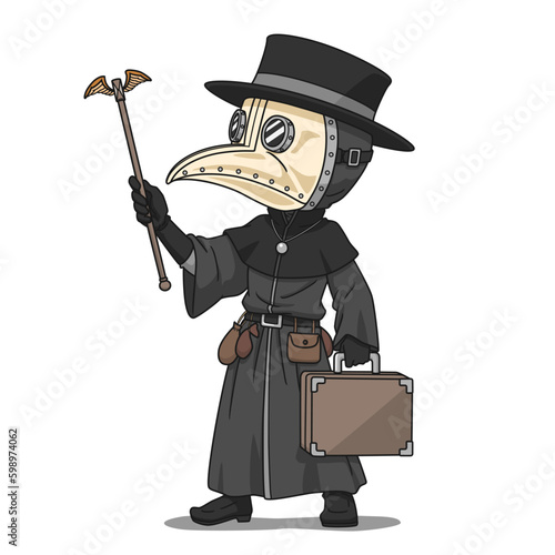 Cartoon character of plague doctor.
