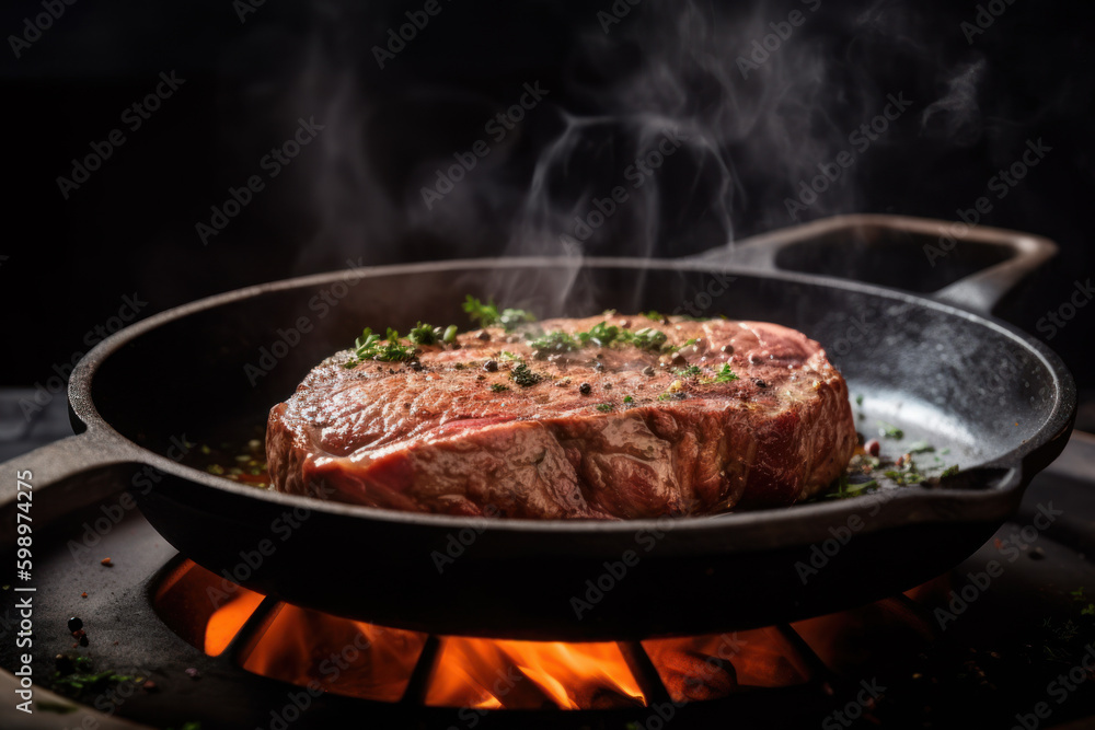 Fototapeta premium veal steak in a pan generative ai