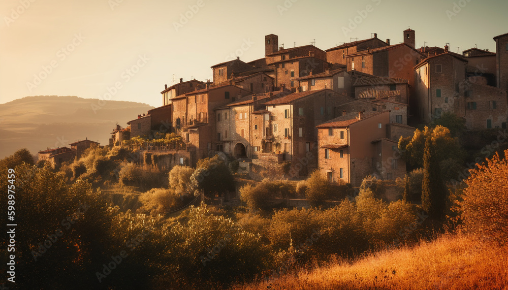 Ancient ruins tranquil sunset abandoned city life generated by AI