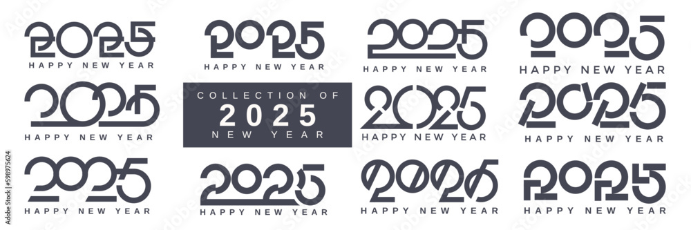 Big collection of 2025 new year logo. Set of 2025 typography logo for new year celebration Big collection of 2025 new year logo. Set of 2025 typography logo for new year celebration
